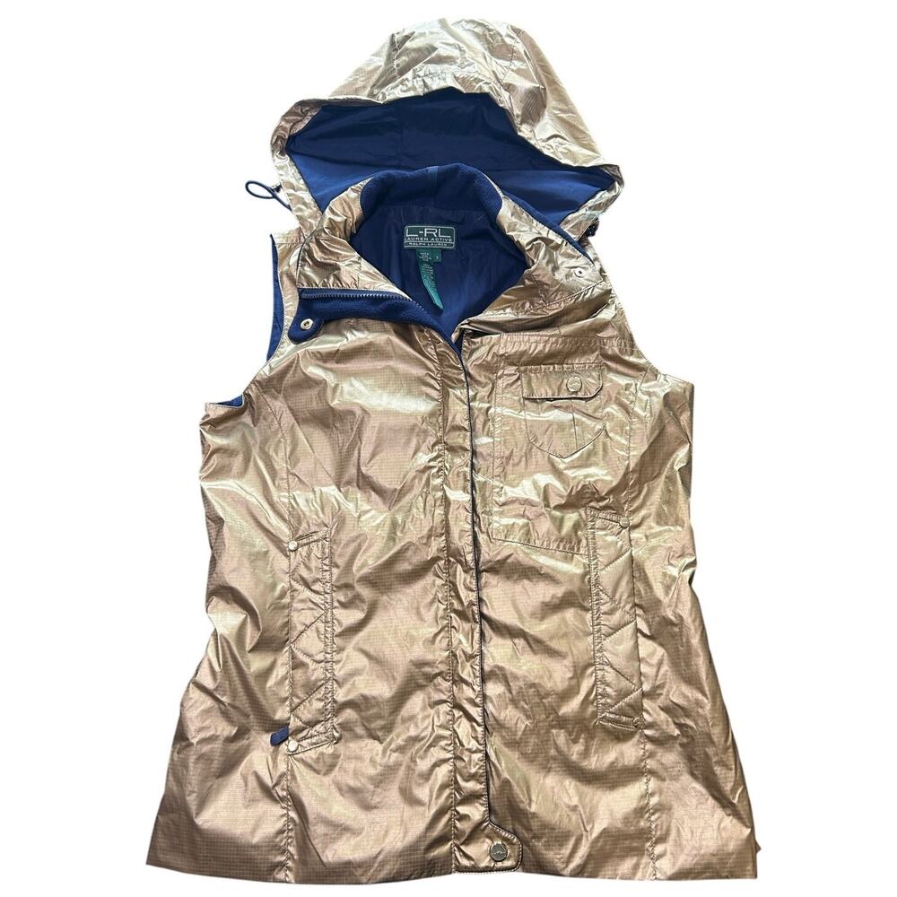 Lauren Ralph Lauren- Active- Gold Metallic Navy Blue- with detachable hood Small